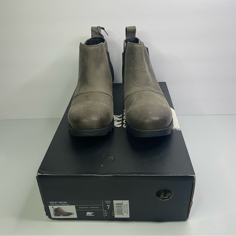 Sorel Emelie Chelsea NEW IN BOX Waterproof Boots Brown grey mushroom size‎ 7 - Picture 7 of 11